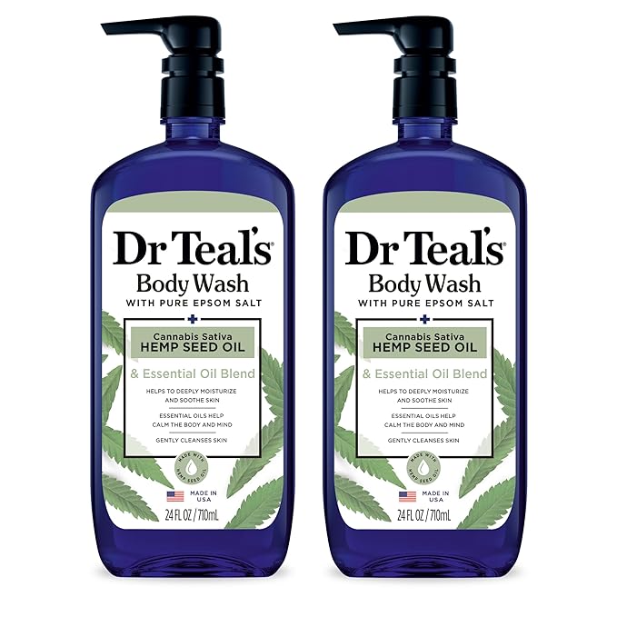 Dr Teal's Body Wash with Pure Epsom Salt, Cannabis Sativa Hemp Seed Oil, 24 fl oz (Pack of 2)