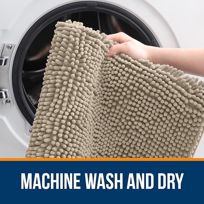 OLANLY Large Bathroom Rugs 44x32, Extra Soft Absorbent Chenille Bath Rugs, Rubber Backing Quick Dry, Machine Washable Bath Mats for Bathroom Floor, Tub and Shower, Home Decor Accessories, Warm Taupe