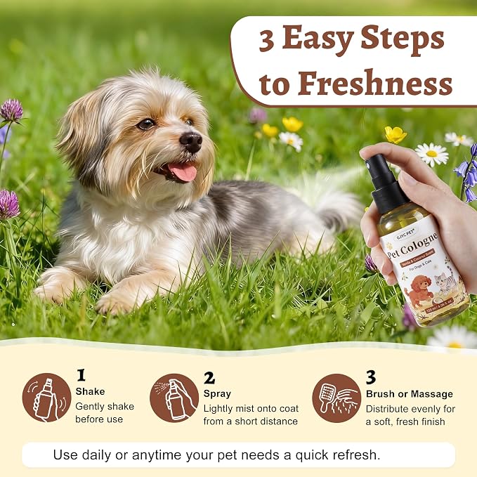 Dog Perfume & Cologne Spray – Long-Lasting Vanilla Coconut Scent, Alcohol-Free Deodorizing Spray, Gentle Grooming Mist, Fur Condition & Coat Fresh, Non-sticky, Dogs & Cats, 4.06 fl.oz