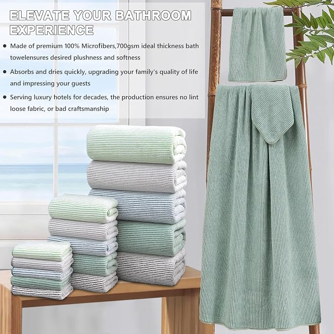 4 Piece Bath Towel Set 35"x70"Oversized Bath Towel for Bathroom Ultra Soft Fluffy Extra Large Bath Sheet Luxury Premium Bathroom Towel Highly Absorbent Quick Dry Shower Towel for Hotel Spa,Green