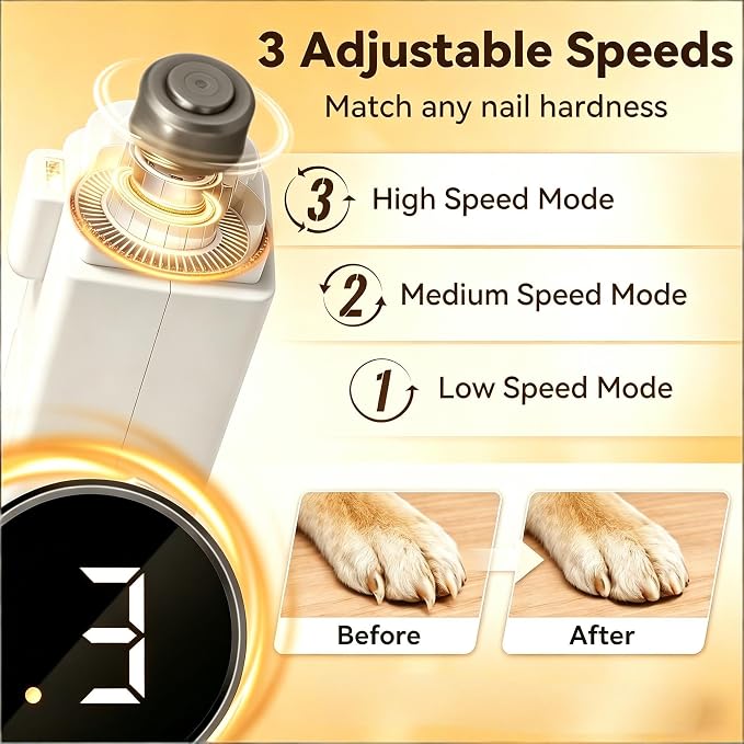 2 in 1 Dog Nail Clippers & Grinder with Light, Quiet Electric Cat Nail Trimmer for Large Medium Small Dogs & Cats, 3 Speeds, Rechargeable, Splash Guard & Safety Lock, Painless Grooming Tool (White)