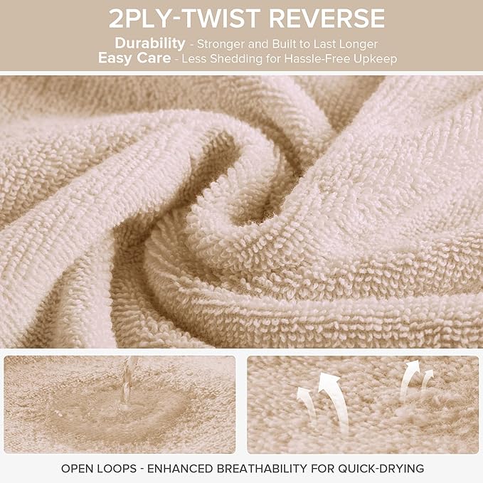 Comfort Spaces 6 Pc Towel Set, 100% Cotton Zero Twist, Beige Tan | Zero Twist Cotton, Quick Dry Ultra Soft, 2 Bath 2 Hand 2 Washcloth, Absorbent Lightweight Towels for Everyday