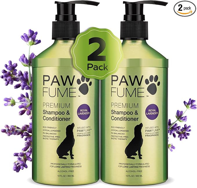 PAWFUME Dog Shedding Shampoo and Conditioner, Royal Lavender, 2-Pack – Nourish & Detangle for Silky Soft Coat – Probiotic, Deep-Cleaning, pH-Balanced – Salon-Quality Shedding Shampoo for Dogs