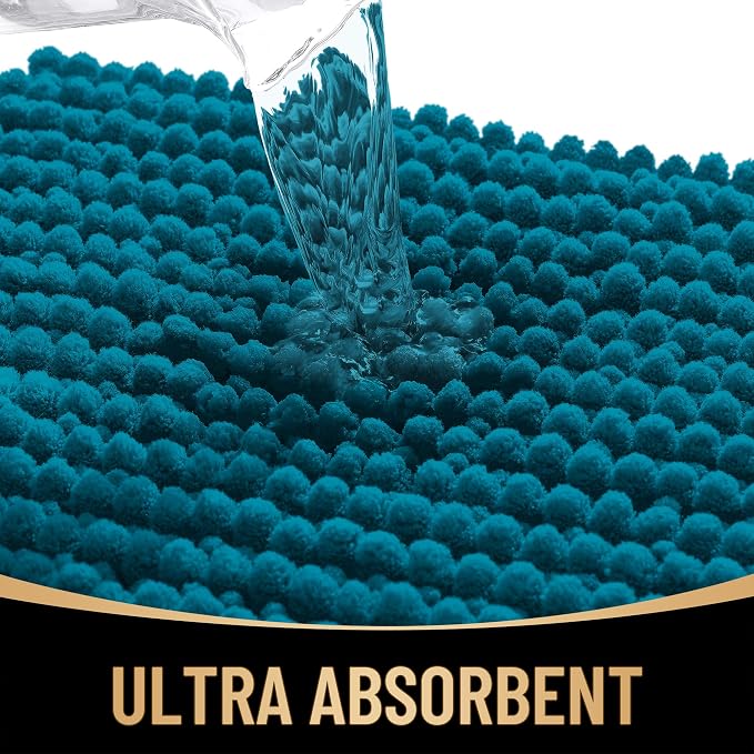 OLANLY Thick Bathroom Runner Rugs 47x20, Extra Soft Absorbent Chenille Bath Rugs, Rubber Backing, Machine Wash Dry, Long Bath Mats for Bathroom, Tub and Shower, Home Decor Accessories, Peacock Blue
