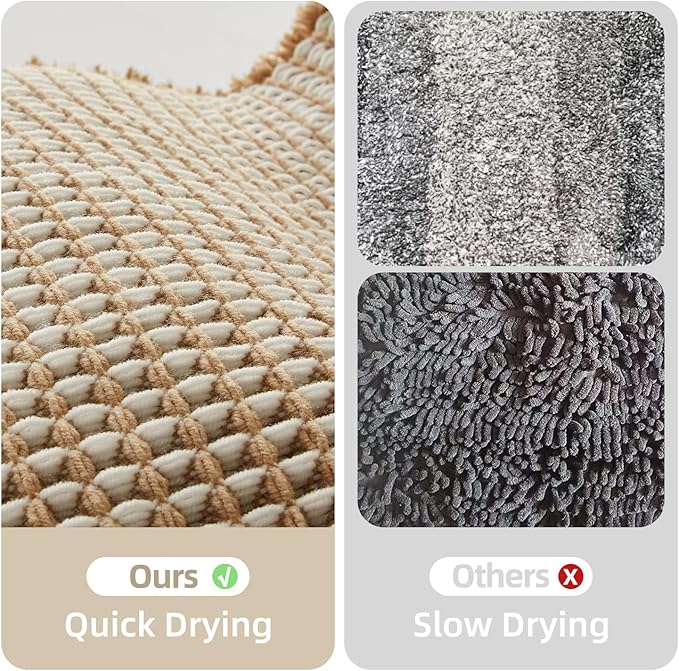 TYUU Waffle Bath Mat, Boho Bathroom Rugs Non Slip Washable Super Absorbent Quick Dry Bath Mat Farmhouse Bathroom Decor, 24"x16" Khaki and White