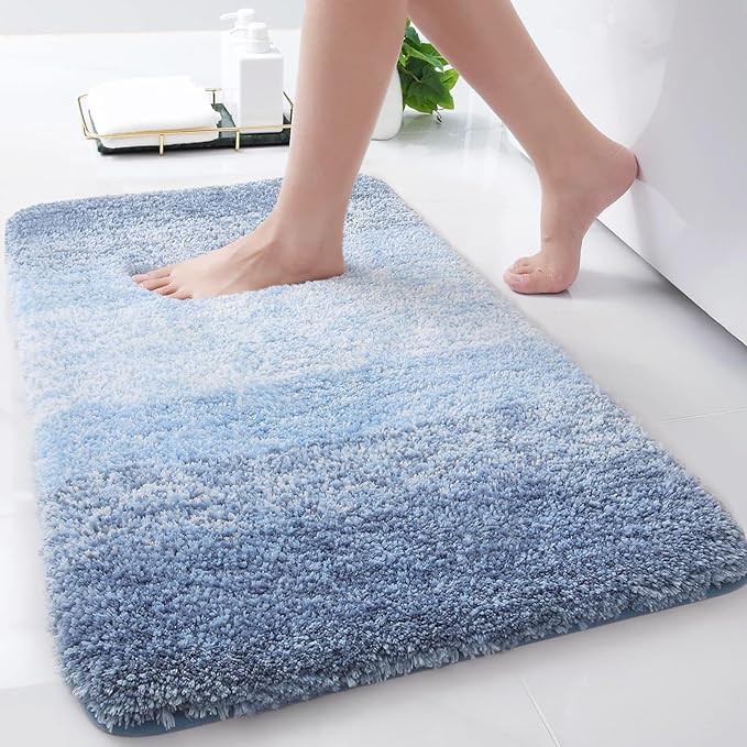 Arotive Microfiber Bathroom Rugs, Shaggy Soft and Absorbent Bath Rug, Thick Plush Machine Washable Dry Bath Mats for Bathroom, Tub and Shower, 30x17, Light Blue, Rectangular
