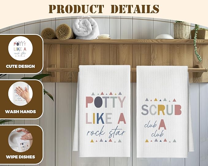 Kitchen Towels Set of 4, Colorful Sayings Dish Towel for Kitchen, Potty Scrub Bathroom Decorative Hand Towels, Fast Drying Tea Towel, Housewarming Xmas Gifts for Women Mom -B38
