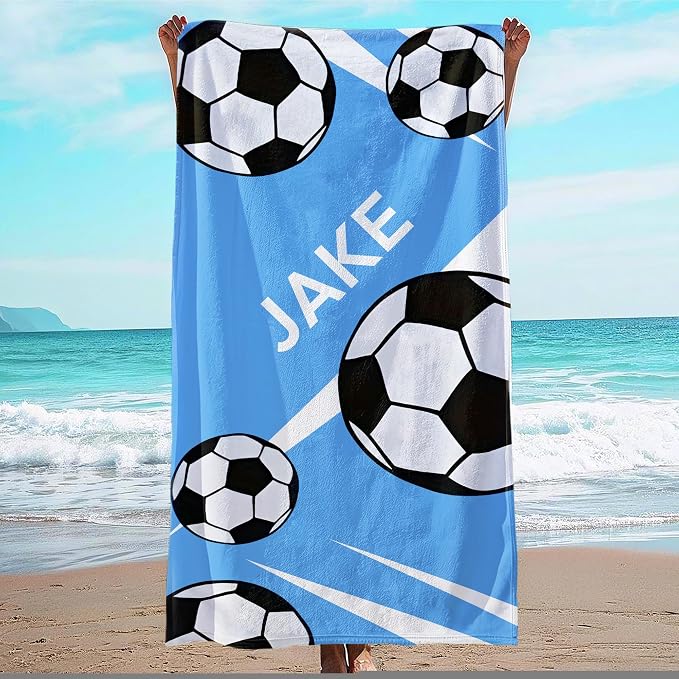 Personalized Beach Towel With Name, Custom Beach Towel with Text, Customized Football Microfiber Pool Towel, Quick Dry & Absorbent Swim Towel for Adult,Anniversary, Birthday, Summer Holiday,vacation
