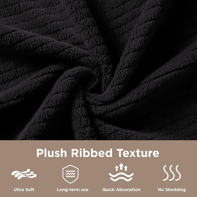 Oversized Bath Towels 8 Piece Towel Set, 2 Extra Large Bath Sheets, 2 Hand, 4 Washcloths, Luxury Soft Super Absorbent Thick Shower Towels for Bathroom, Spa & Hotel, Quick Dry, Black