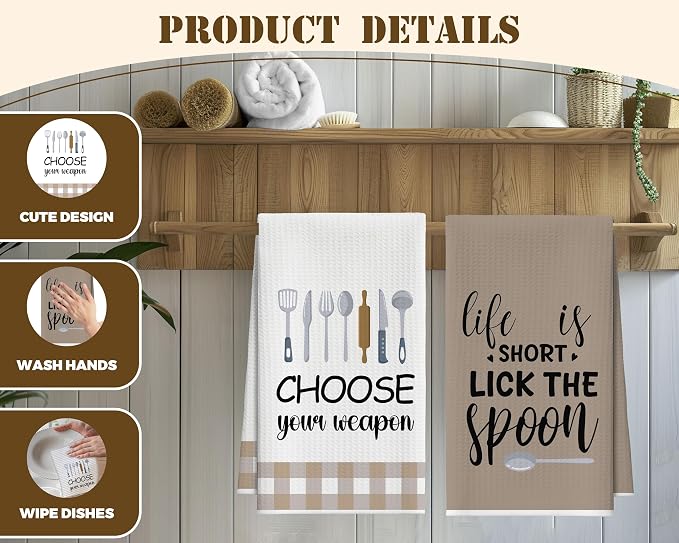 Kitchen Towels Set of 2, Kitchen Utensils Dish Towel for Kitchen, Decorative Hand Towels for Bathroom, Fast Drying Tea Towel with Funny Sayings, Housewarming Xmas Gifts for Women Mom -B20