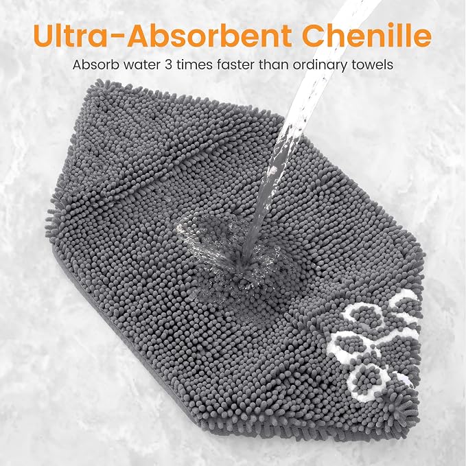 Smiry Chenille Dog Drying Towel, Extra Absorbent Bath Towel for Mud Dogs, Ultra Soft Quick Dry Pet Wash Mitt for Bathing, Grooming and Post-Walk Cleaning (31x13 Inches, Dark Grey)
