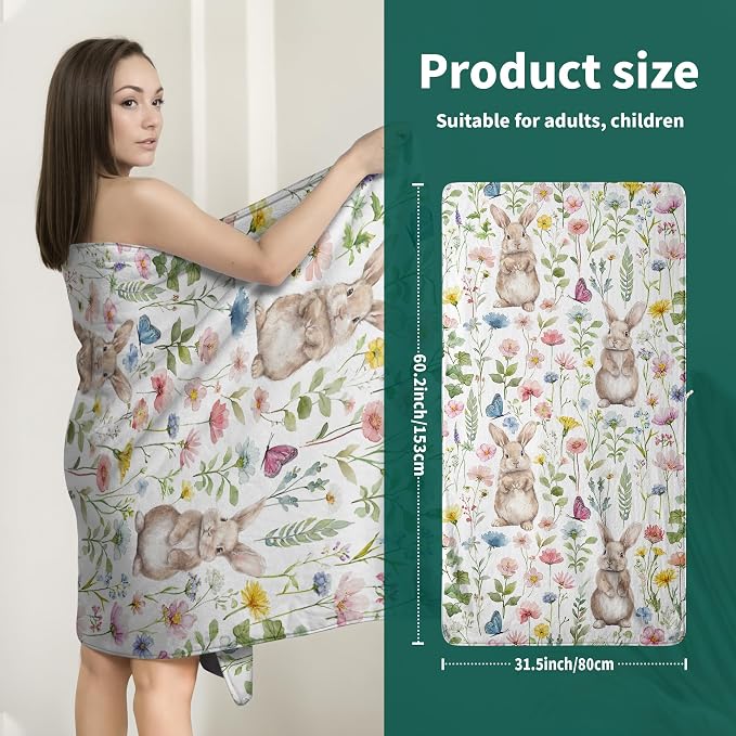 Easter Rabbit Pattern Bath Towels High Absorbent Coral Fleece Shower Towel for Bathroom Hotel
