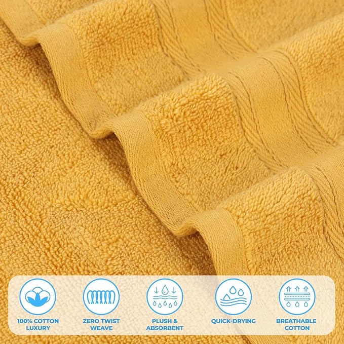 Superior Belmont Zero Twist Cotton Medium Weight Towels, for Guest Bath, Bathroom, Shower, Spa, Plush, Quick Dry, Ultra-Soft Towels, Bath Essentials, Thick Border, 9 Piece Assorted Towel Set, Gold
