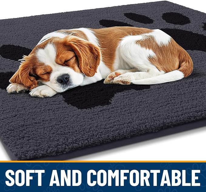 Smiry Dog Door Mat for Muddy Paws, Absorbs Moisture and Dirt, Low-Profile Entryway Mat with Non-Slip Backing, Entry Indoor Outdoor Doormat for Inside Floor (36x24 Inches, Black, Paw)