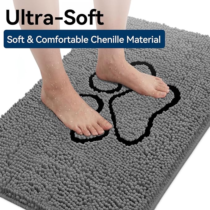 Bcoimo 30×20 Absorbent Chenille Dog Doormat – Non-Slip Quick Dry Entryway Rug Ideal for Homes with Dogs, Machine Washable Dirt Trapper for Muddy Paws (Grey 30×20 Inches)