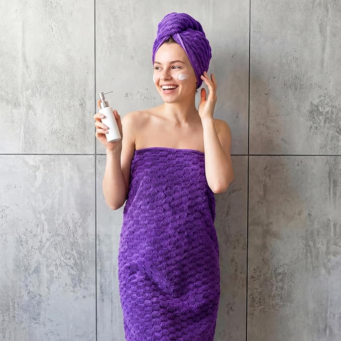 SmoothNovelty Set of 6 Extra Large Bath Towel 40x80 Inches Oversized Bath Sheet 2 Shower Towels 2 Hand Towels 2 Washcloths for Adult Absorbent Quick Dry Bathroom Spa Gym(Cloud Texture,Purple)