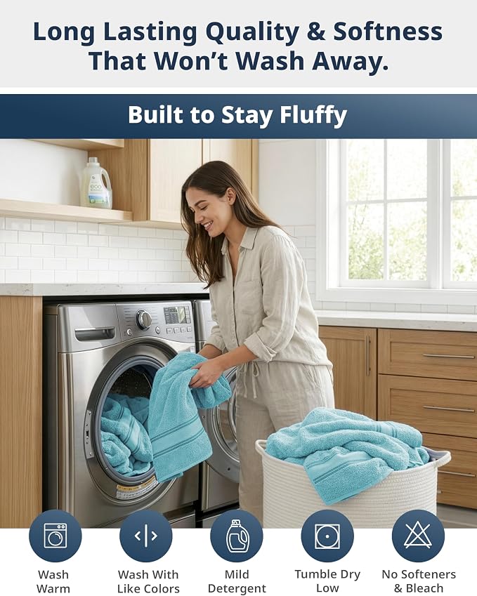 LANE LINEN Towel Sets for Bathroom - 18-Pack Zero Twist 100% Cotton Towels, 6 Bath, 6 Hand & 6 Washcloths, Soft & Highly Absorbent, Premium Hotel & Spa-Quality Design, Easy To wash - Blue