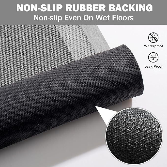 YDKGL Non Slip Bath Mat, Rubber Backing Ultra Thin Bathroom Rugs Fit Under Door Quick Dry Super Absorbent Washable Bath Rug Shower Mat for Bathroom Floor Bathtub Shower Sink, Easy Care Gray 24"x 35"