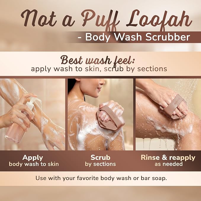SILKLE Silicone Body Scrubber – Gentle Exfoliating Shower Scrubber for Body & Bath, Silicone Shower Brush & Loofah Alternative – Non-Slip Silicone Body Brush, Quick Dry, Hygienic - Brown