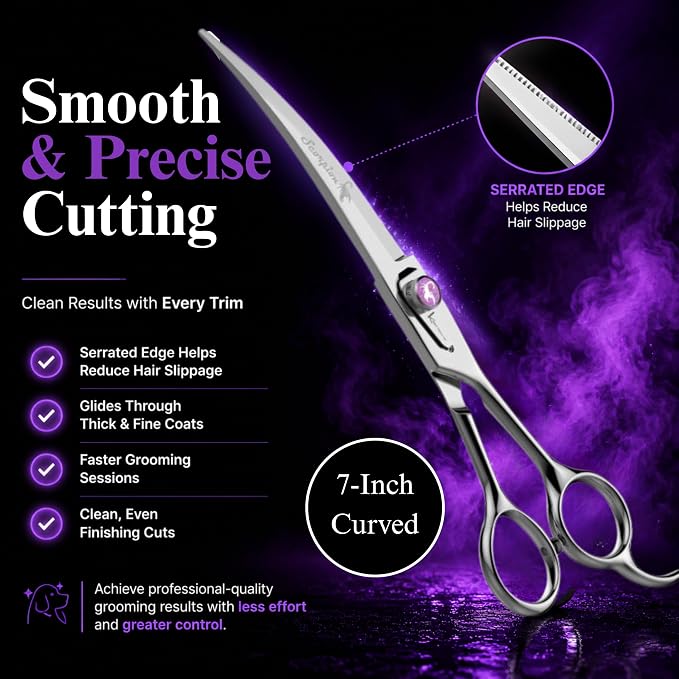 Kenchii Scorpion Dog Grooming Scissors, 7 Inch Curved Shears, Dog Scissors for Grooming, Professional Pet Grooming Scissors, Heavy Duty, Durable and Sharp