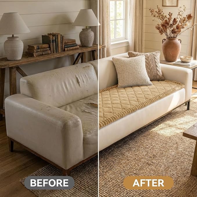 Smiry Couch Cover for Dogs, Non Slip Washable Pet Sofa Protector for Large Dogs, Cats, Fuzzy Plush Sofa Covers for 3 Cushion Couch, Against Fur, Dirt & Scratch Resistant, Camel, 35.4"×88"