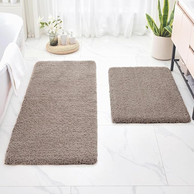 Disolla Taupe Grey Bathroom Rug 24x48 - Non-Slip Plush Thick Bath Mat, Highly Absorbent & Ultra Soft Fluffy Floor Mat, Machine Washable for Shower and Tub