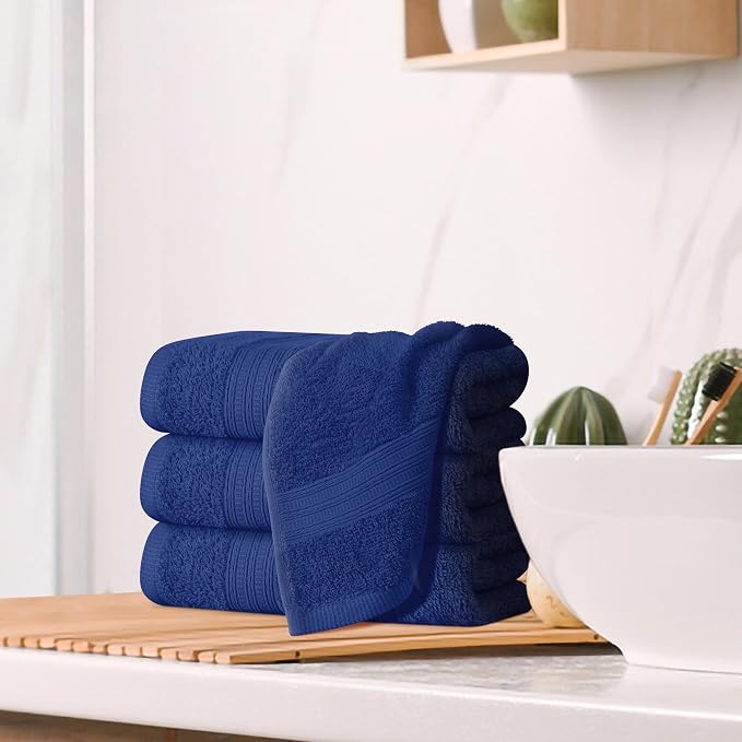 BOUTIQUO Ultra Soft Cotton 6 -Piece Hand Towel Set 16x24 Inch, Ideal for use in Bathroom, Kitchen, Gym, Spa & General Cleaning, Compact & Lightweight Multi Purpose Hand Towels - Navy Blue