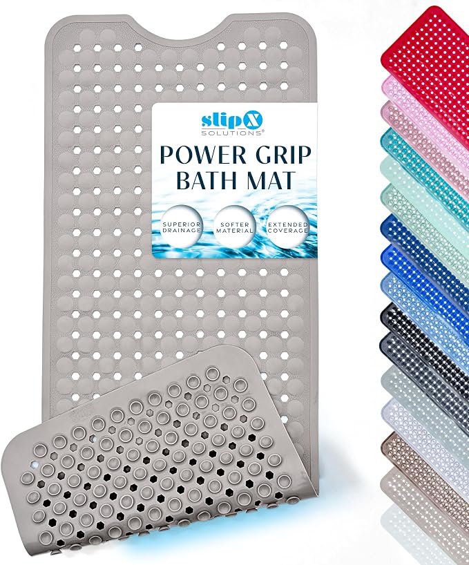 SlipX Solutions Power Grip Bathtub Safety Mat | Precision Grip Technology for Longer, Stronger, & Softer Wet Surface Protection | Solid Tan 39"x16"