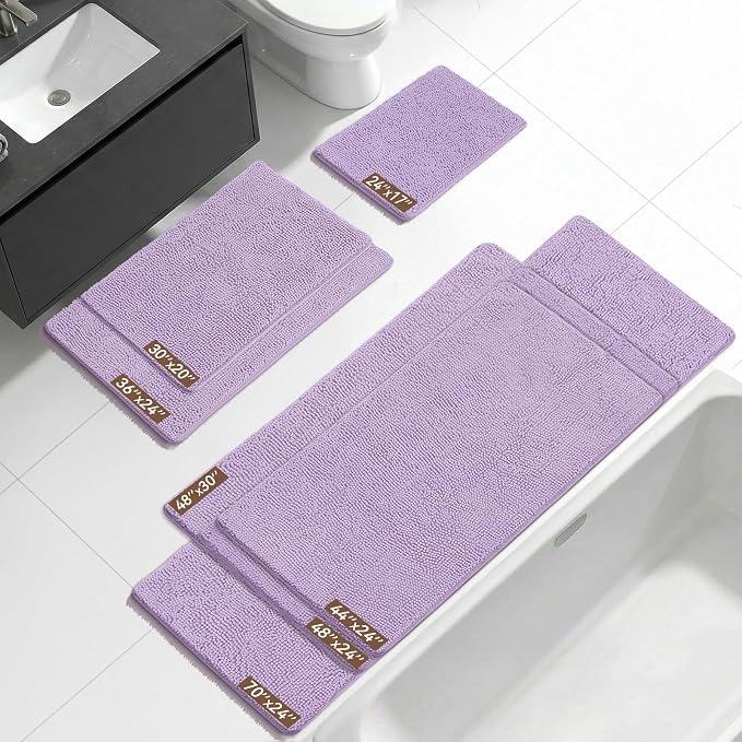 Bcoimo 48x30 Chenille Bath Mat – Non-Slip with Backing Bath Rug Ultra-Absorbent and Machine Washable Bathroom Mat Quick-Dry Design. Ideal for Bathroom Shower and Tub Areas