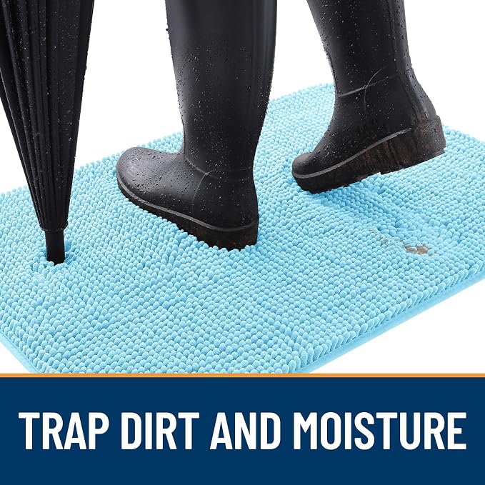 OLANLY Dog Door Mat for Muddy Paws 35x24, Absorbs Moisture and Dirt, Absorbent Non-Slip Washable Doormat, Quick Dry Chenille Mud Mat for Dogs, Entry Indoor Entryway Carpet for Inside Floor, Blue
