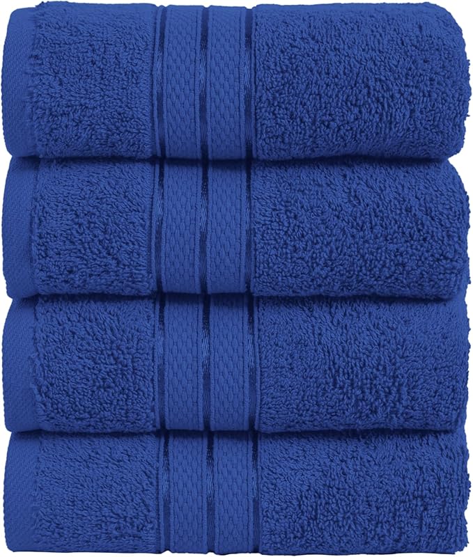 Elegant Comfort Three Line Popcorn Towel Set for Bathroom 16 x 28 inches, Premium Hotel Quality 4-Pack Hand Towels, 100% Turkish Cotton, Soft and Durable, Quick Dry and Highly Absorbent, Cobalt Blue