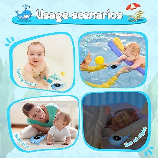 Baby Bath Thermometer - Digital Floating Water Thermometer with LED Display & Color Temperature Alerts, Rechargeable Bath Toy for Infant Bathtub Safety, Newborn Bath Essentials Gift