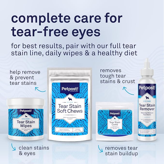 Petpost Tear Stain Remover Soft Chews for Dogs | 90 Count Cheese Flavor Dog Tear Stain Support Supplement | Gentle Eye Care for White Dogs & Light Breeds | Tylosin Free, Made in USA