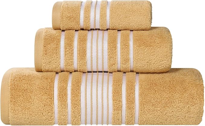 Superior Cotton 3 Piece Towel Set, Includes 1 Bath, 1 Hand, 1 Washcloth/Face Towel, Quick Dry, Home Essentials, Shower, Spa, Luxury Plush Soft Absorbent Towels, Zero Twist, Solid, Gold