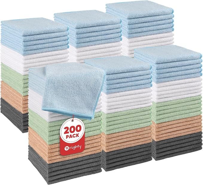 Orighty Washcloths Bulk, 200 Pack Highly Absorbent & Soft Feel Microfiber Face Towels, Multi-Purpose Wash Cloths & Hand Towels for Bathroom, Hotel, Spa, and Gym, 12x12 Inch, Multicolor
