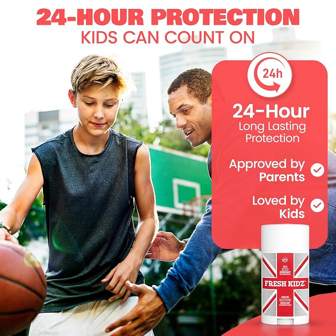 Fresh Kidz Hair & Body Wash 16.9 fl.oz. and Stick Deodorant 2.65 oz for Kids and Teens - Boys Red Set