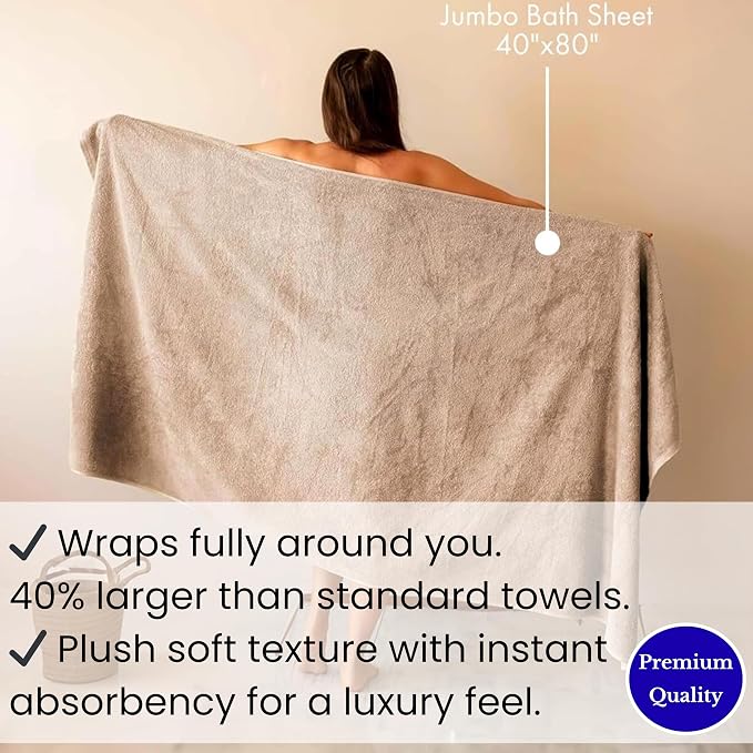 SALBAKOS Luxury 100% Turkish Cotton Bath Sheets 40x80 in Oversized Extra Large Bath Towels Thick Soft Absorbent Turkish Towel for Spa Beach (Pack of 1) (Taupe, Jumbo Bath Sheet)