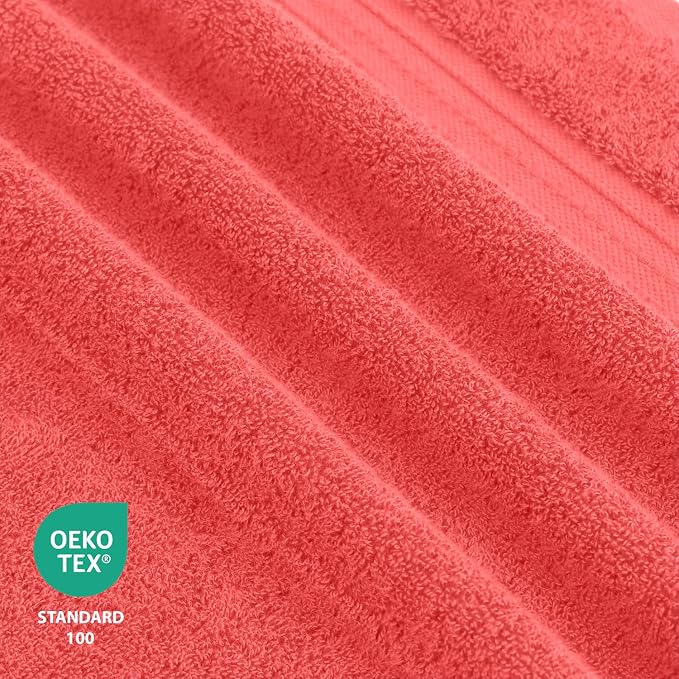 Feather & Stitch 100% Cotton Bath Towel Set of 6, 625 GSM Ultra Soft Highly Absorbent 2 Bath Towels, 2 Hand Towels & 2 Washcloth - Luxury Quick Dry Shower Towels. (Fresh Salmon)