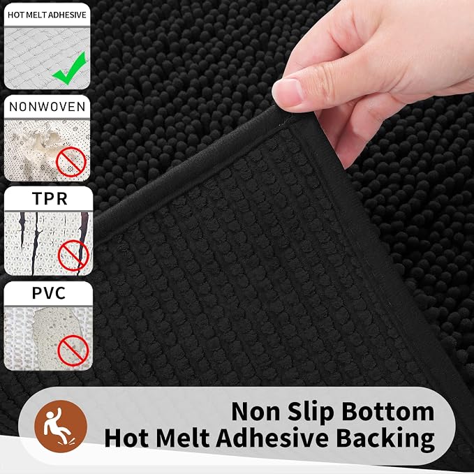 Yimobra Toilet Rugs U Shaped Washable - 24"x20" Non Slip Plush Contour Bath Rugs for Toilet - Super Soft Absorbent Quick Dry Toilet Mats for Bathroom,Black