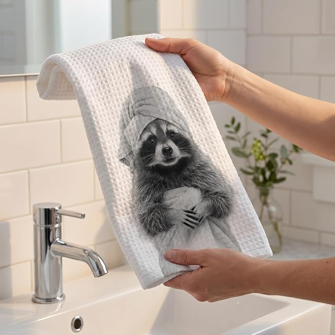 Cute Raccoon Kitchen Towels 1 PCS, Funny Raccoon Hand Towels for Bathroom, Animal Dish Towel Decor, Cute Raccoon Gifts for Women, Pet Owners, Housewarming