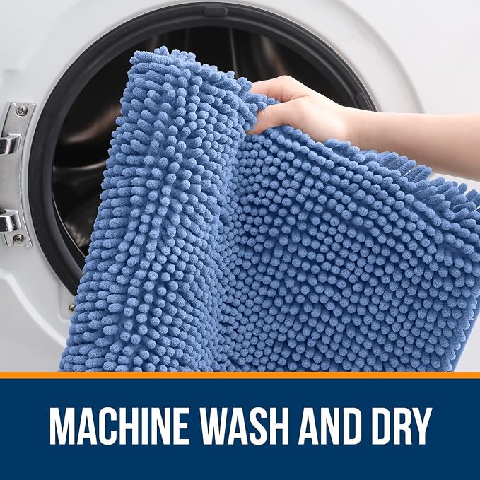 OLANLY Large Bathroom Rugs 40x24, Soft Absorbent Chenille Bath Rugs, Rubber Backing Quick Dry, Machine Washable Bath Mats for Bathroom Floor, Tub and Shower, Home Decor Accessories, Cornflower Blue