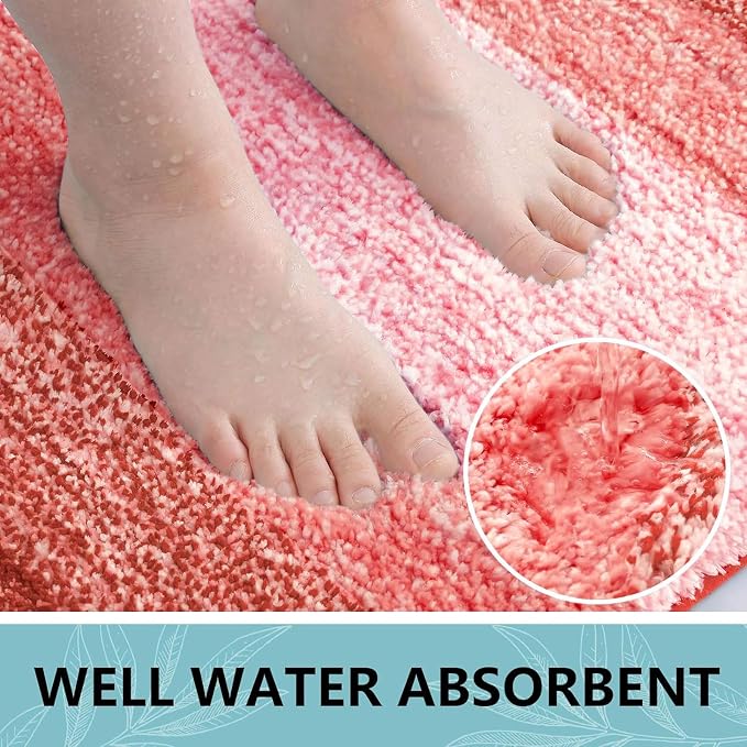 Arotive Microfiber Bathroom Rugs, Shaggy Soft and Absorbent Contour Toilet Rugs, Thick Plush Machine Washable Dry Bath Mats for Toilet Base, 30x20, Coral, Rectangular