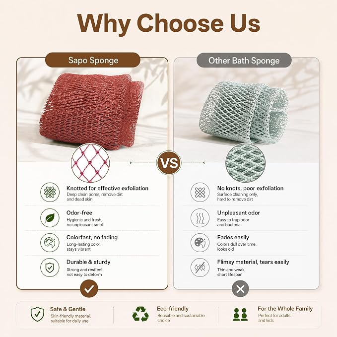 African Net Sponge for Shower, 2PCS Exfoliating Shower Sponge with Waterproof Travel Bag, Quick-Drying African Wash Cloth for Deep Cleansing & Smooth Skin (Rust Red & Light Grey)