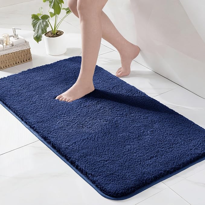 Exclusivo Mezcla Bathroom Rugs Mat 24x47, Extra Soft Non Slip Absorbent Microfiber Bath Rugs, Machine Washable Quick Dry Bath Mats for Bathroom Floor, Shower, Home Decor, Solid Navy Blue