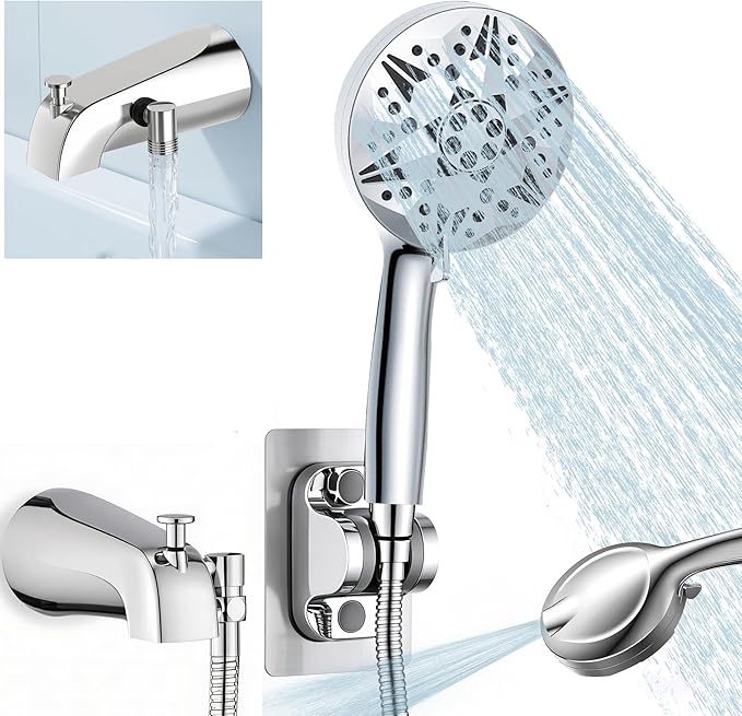 Bathtub Sprayer Attachment for Shower, Bathtub Faucet with Sprayer with 10 Spray Modes Upgrade, No Drill Wall 79" Stainless Hose Shower Attachment for Bathtub Faucet, Chrome