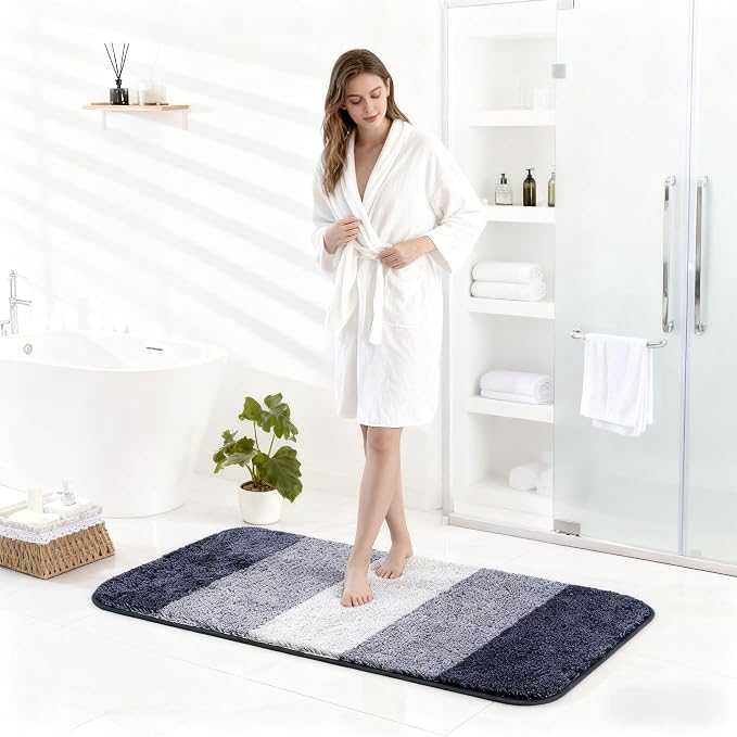 Exclusivo Mezcla Bathroom Rugs Mat 20x30, Extra Soft Non Slip Absorbent Microfiber Bath Rugs, Machine Washable Quick Dry Bath Mats for Bathroom Floor, Shower, Home Decor, Gradient Navy Blue