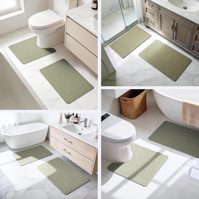 Bathroom Rugs Sets 2 Piece, Thin Bath Mat Absorbent Quick Dry, Machine Washable, Rubber Backing for Non Slip, Low Pile Cozy Cloth Bathroom Rug Set for Tub/Sink/Shower (27"x17" & 36"x24", Sage Green)