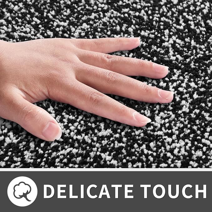 Yimobra Toilet Rugs U Shaped Washable, Soft Absorbent Microfiber Bathroom Rugs, Non Slip Quick Drying Shaggy Bath Mat,Contour Bathroom Mats for Toilet Base, Home Essentials,24x20,Black and White