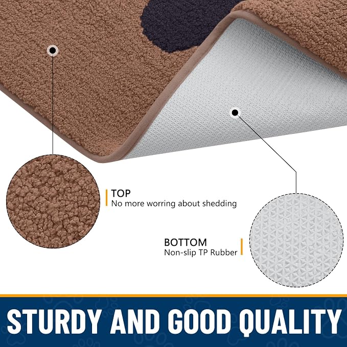 Smiry Dog Door Mat for Muddy Paws, Absorbs Moisture and Dirt, Low-Profile Entryway Mat with Non-Slip Backing, Entry Indoor Outdoor Doormat for Inside Floor (59x24 Inches, Camel and Black, Paw)