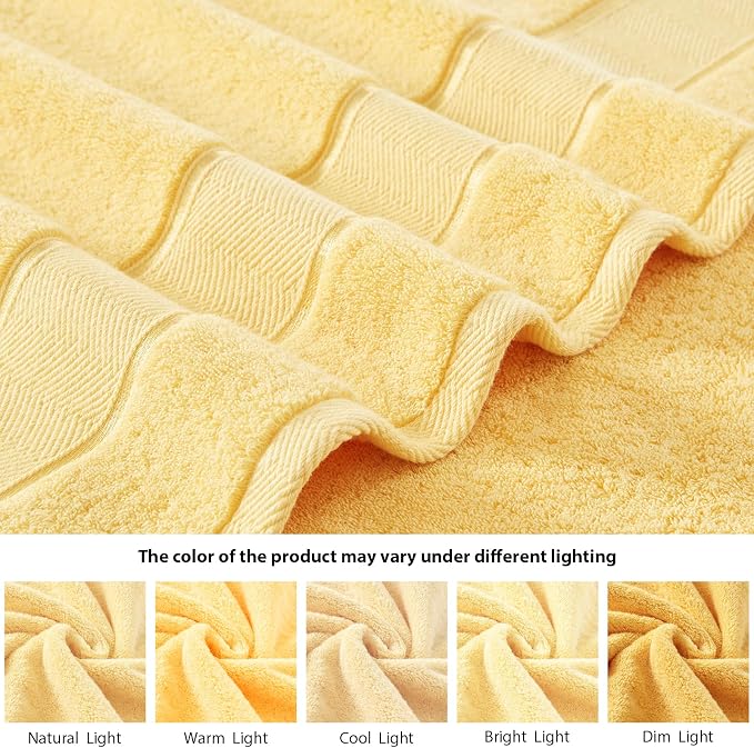 Marvione Bath Towels Set 6 Piece, 100% Turkish Cotton Highly Absorbent and Soft Towels for Bathroom 2 Bath Towels 2 Hand Towels 2 Washcloths, Light Yellow